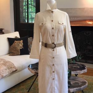 TAHARI Linen Dress Cream with Belt